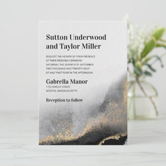 Moderne Schwarz- und Goldfarben Einladung (Stehend Vorderseite)