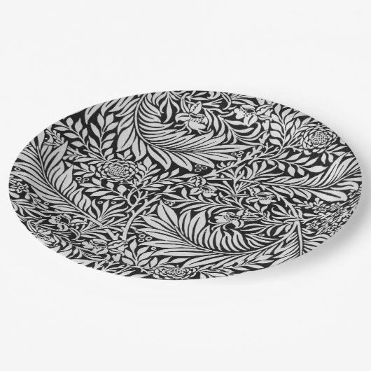 Moderne Schwarz und Grau florale botanisch Pappteller (Schrägansicht)