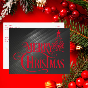 Moderne Schwarz und Rot Frohe Weihnachtsschrift Feiertagspostkarte