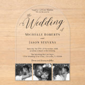 Moderne Schwarz und Weiß 3 Foto Strip Wedding Acryleinladungen (Vorderseite)