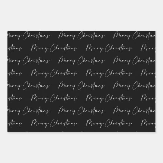 Moderne Schwarz und Weiß frohe Weihnachtskalligrap Geschenkpapier Set (Vorderseite 2)