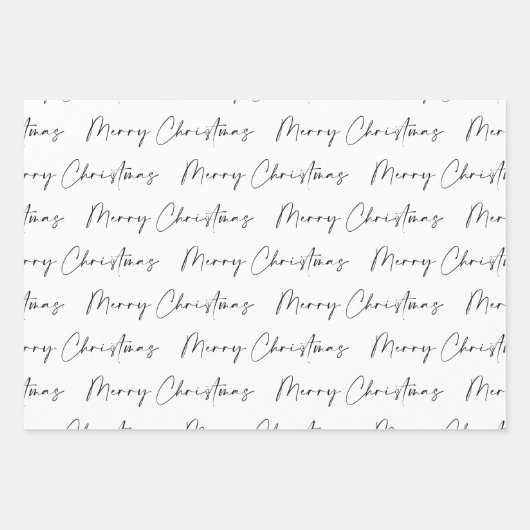 Moderne Schwarz und Weiß frohe Weihnachtskalligrap Geschenkpapier Set (Vorderseite)