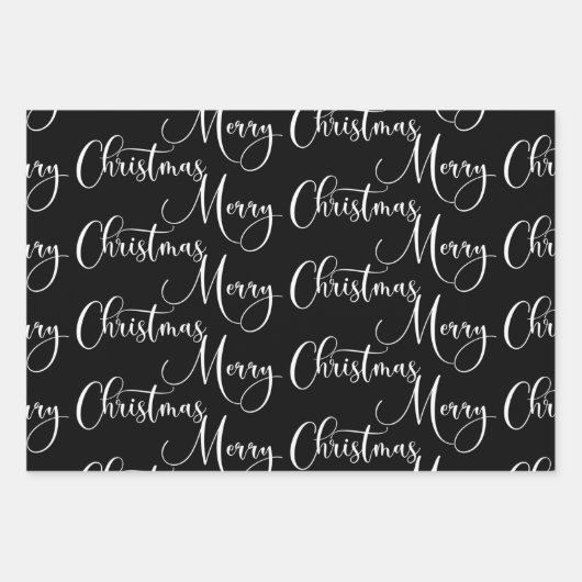 Moderne Schwarz und Weiß frohe Weihnachtskalligrap Geschenkpapier Set (Vorderseite 2)