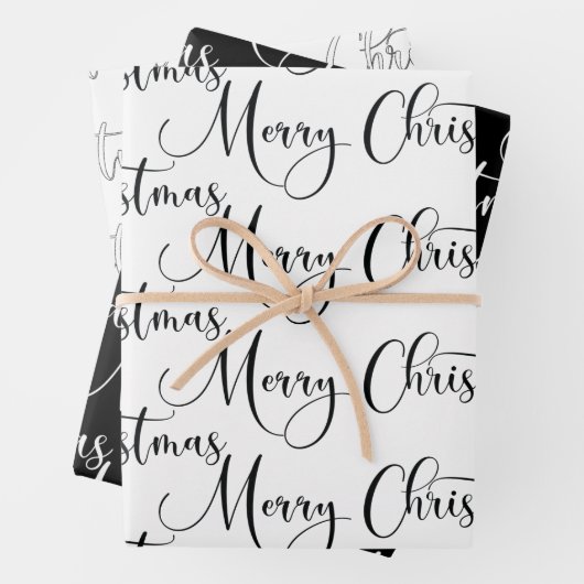 Moderne Schwarz und Weiß frohe Weihnachtskalligrap Geschenkpapier Set (Beispiel)