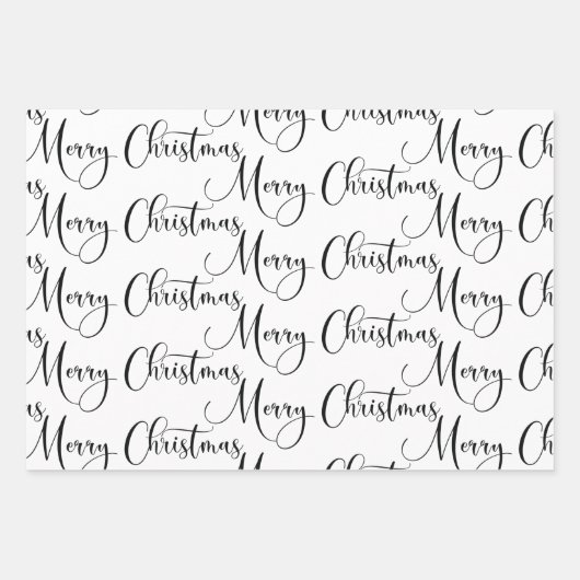 Moderne Schwarz und Weiß frohe Weihnachtskalligrap Geschenkpapier Set (Vorderseite)