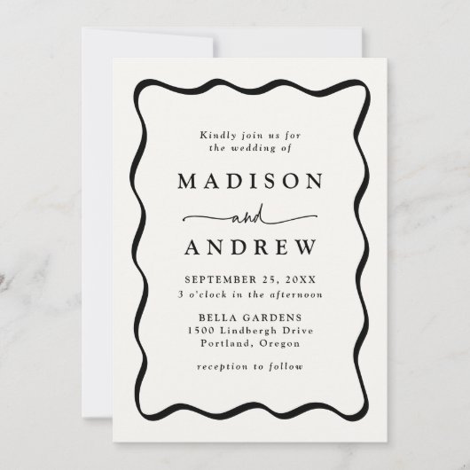 Moderne Schwarz-Wavy-Frame-Foto-Hochzeit Einladung (Vorderseite)