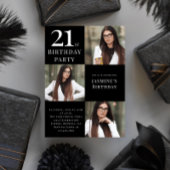Moderne Schwarz-Weiß 3 Foto 21. Geburtstag Einladung