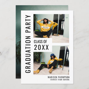 Moderne Schwarz/Weiß 3 Foto Abschluss Einladung