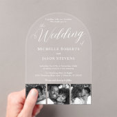 Moderne Schwarz-Weiß-3-Foto-Strip-Hochzeit Acryleinladungen (Insitu (Handheld))
