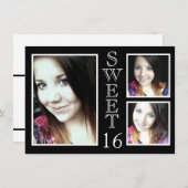 Moderne Schwarz-Weiß-3 Foto Süß 16 Einladung (Vorne/Hinten)