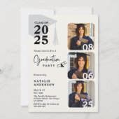 Moderne Schwarz-Weiß-3-Fotos-Graduierungsparty Einladung (Vorderseite)