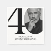 Moderne Schwarz & Weiß 40. Foto Geburtstag Serviette (Vorderseite)