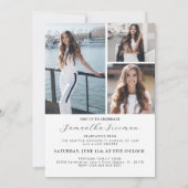 Moderne Schwarz-Weiß-4-Foto-Graduierungspartei Einladung (Rückseite)