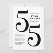 Moderne Schwarz-Weiß-55. Geburtstagsparty Einladung (Vorderseite)
