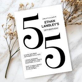 Moderne Schwarz-Weiß-55. Geburtstagsparty Einladung