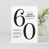 Moderne Schwarz-Weiß-60. Geburtstagsparty Einladung (Stehend Vorderseite)
