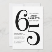 Moderne Schwarz-Weiß-65. Geburtstagsparty Einladung (Vorderseite)