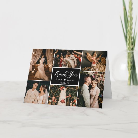 Moderne Schwarz-Weiß-6-Fotocollage Dankeskarte (Vorderseite)