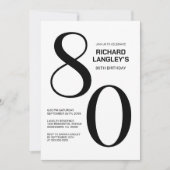 Moderne Schwarz-Weiß-80. Geburtstagsparty Einladung (Vorderseite)