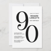 Moderne Schwarz-Weiß 90. Geburtstagsparty Einladung (Vorderseite)