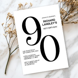 Moderne Schwarz-Weiß 90. Geburtstagsparty Einladung