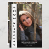 Moderne Schwarz-Weiß-Abschluss-Einladung Einladung (Vorne/Hinten)