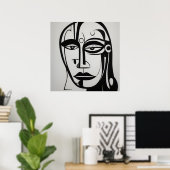 Moderne Schwarz-Weiß-Abstrakte Gesichtskunst Poster (Heimbüro)