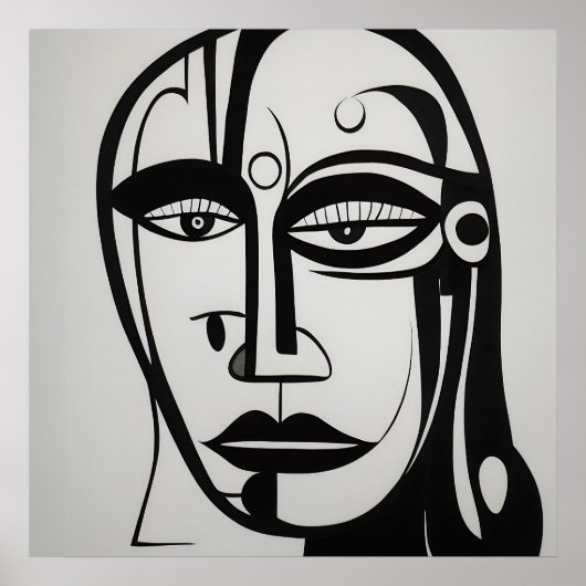 Moderne Schwarz-Weiß-Abstrakte Gesichtskunst Poster (Vorne)