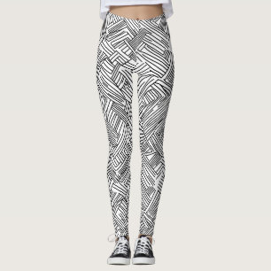 Moderne Schwarz-Weiß-Abstrakte Liniengeometrische Leggings