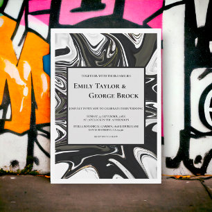 Moderne Schwarz-Weiß-Abstrakte Minimalhochzeit Einladung