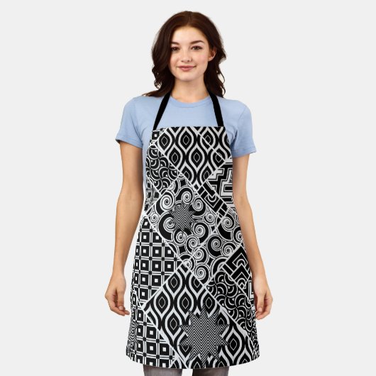 Moderne Schwarz-Weiß-Abstrakte Muster Schürze (Getragen)