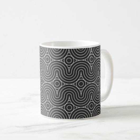 Moderne Schwarz-Weiß-Abstraktmuster-Design Kaffeetasse (VorderseiteRechts)