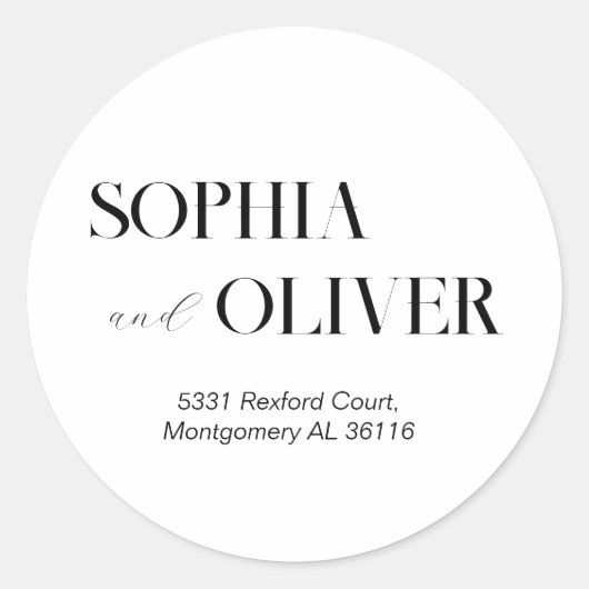 Moderne Schwarz-Weiß-Adresse Runder Aufkleber (Vorderseite)