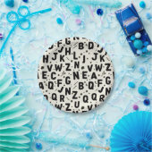 Moderne Schwarz-Weiß-Alphabet Pappteller (Party)