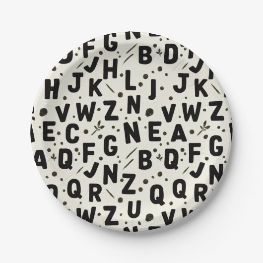 Moderne Schwarz-Weiß-Alphabet Pappteller (Vorderseite)