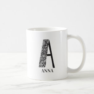 Moderne Schwarz-Weiß-Anfangsbuchstaben A und Name Kaffeetasse