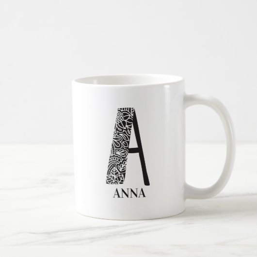 Moderne Schwarz-Weiß-Anfangsbuchstaben A und Name Kaffeetasse (Rechts)