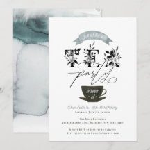 Moderne Schwarz-Weiß-Aquarell-Teeparty