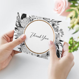 Moderne Schwarz-Weiß-Aquarellblumen Dankeskarte