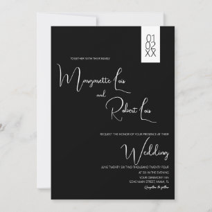 Moderne Schwarz-Weiß-Band-Schrift Hochzeit  Einladung