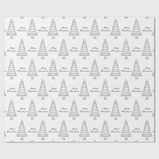 Moderne Schwarz-Weiß-Bäume Minimalistisch Weihnach Geschenkpapier (Flach)