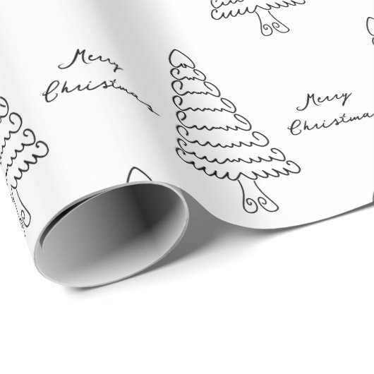 Moderne Schwarz-Weiß-Bäume Minimalistisch Weihnach Geschenkpapier (Rolleneckpunkt)