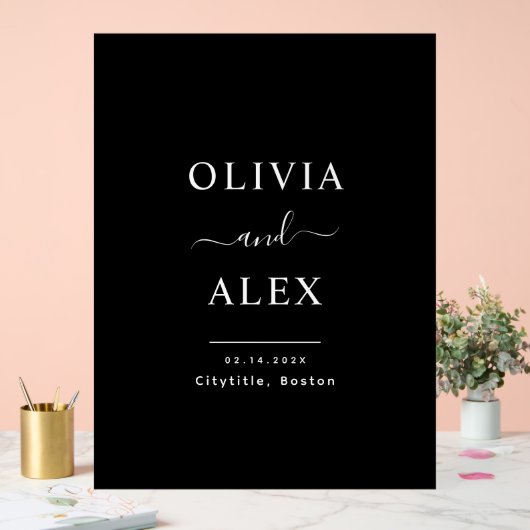 Moderne Schwarz-Weiß-Begrüßung Personalisiert Acrylschild (Hochzeit)