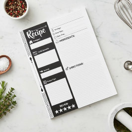 Moderne Schwarz-Weiß-Blätter | Leere Rezeptseiten Notizblock