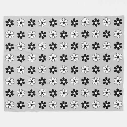 Moderne Schwarz-Weiß-Blume auf Lichtsilber Grau Fleecedecke (Vorderseite (Horizontal))