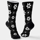 Moderne Schwarz-Weiß-Blume auf Schwarz Socken (Gewinkelt)