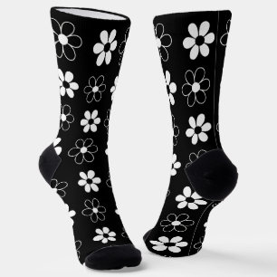 Moderne Schwarz-Weiß-Blume auf Schwarz Socken