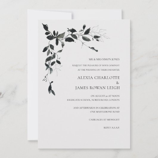 Moderne Schwarz-Weiß-Blume Einladung zur Hochzeit (Vorderseite)