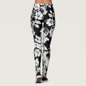 Moderne Schwarz-Weiß-Blume Kunstwerk Filigree Leggings (Rückseite)