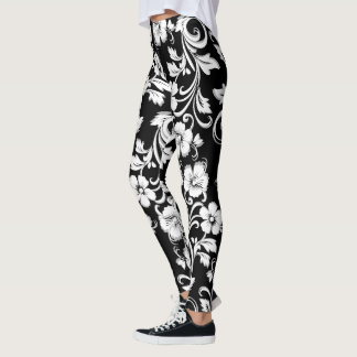 Moderne Schwarz-Weiß-Blume Kunstwerk Filigree Leggings